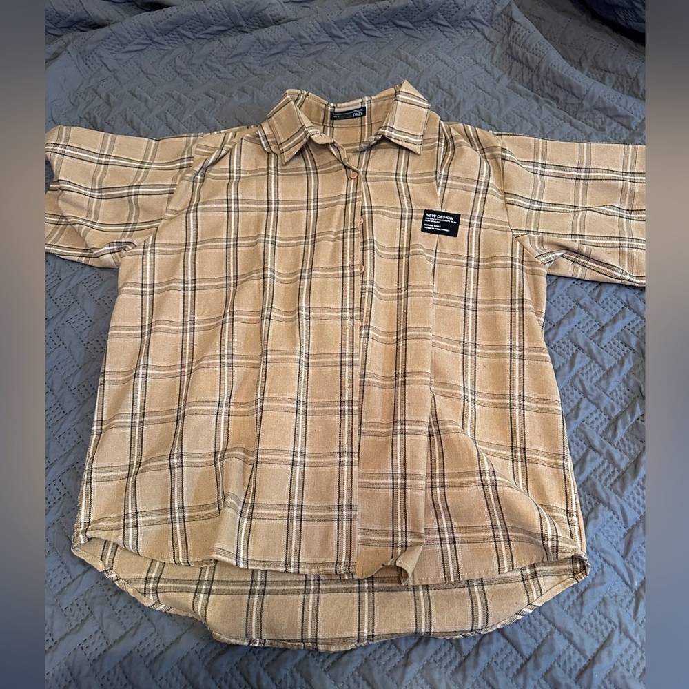 Tartan letter patched blouse